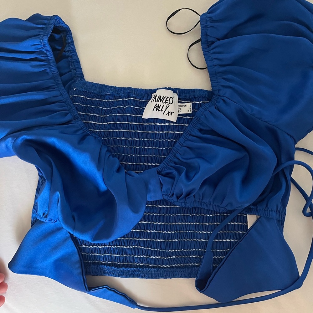 Princess Polly Blue Crop Short Sleeve Top Size 4
